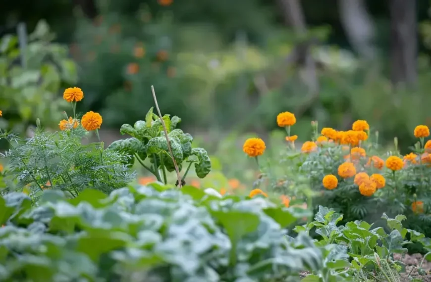 Mariegolds in Vegetable Garden