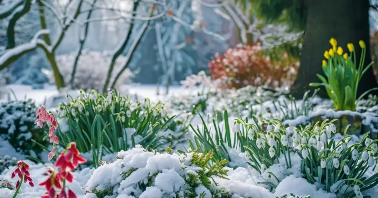 Winter Plants and Flowers in Garden